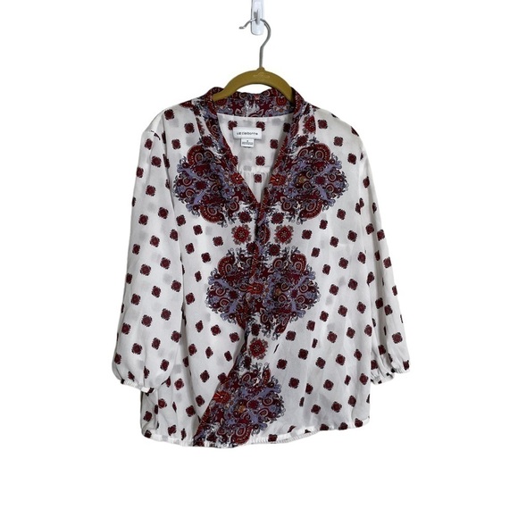 Liz Claiborne Paisley Boho Blouse White Small - Picture 1 of 5